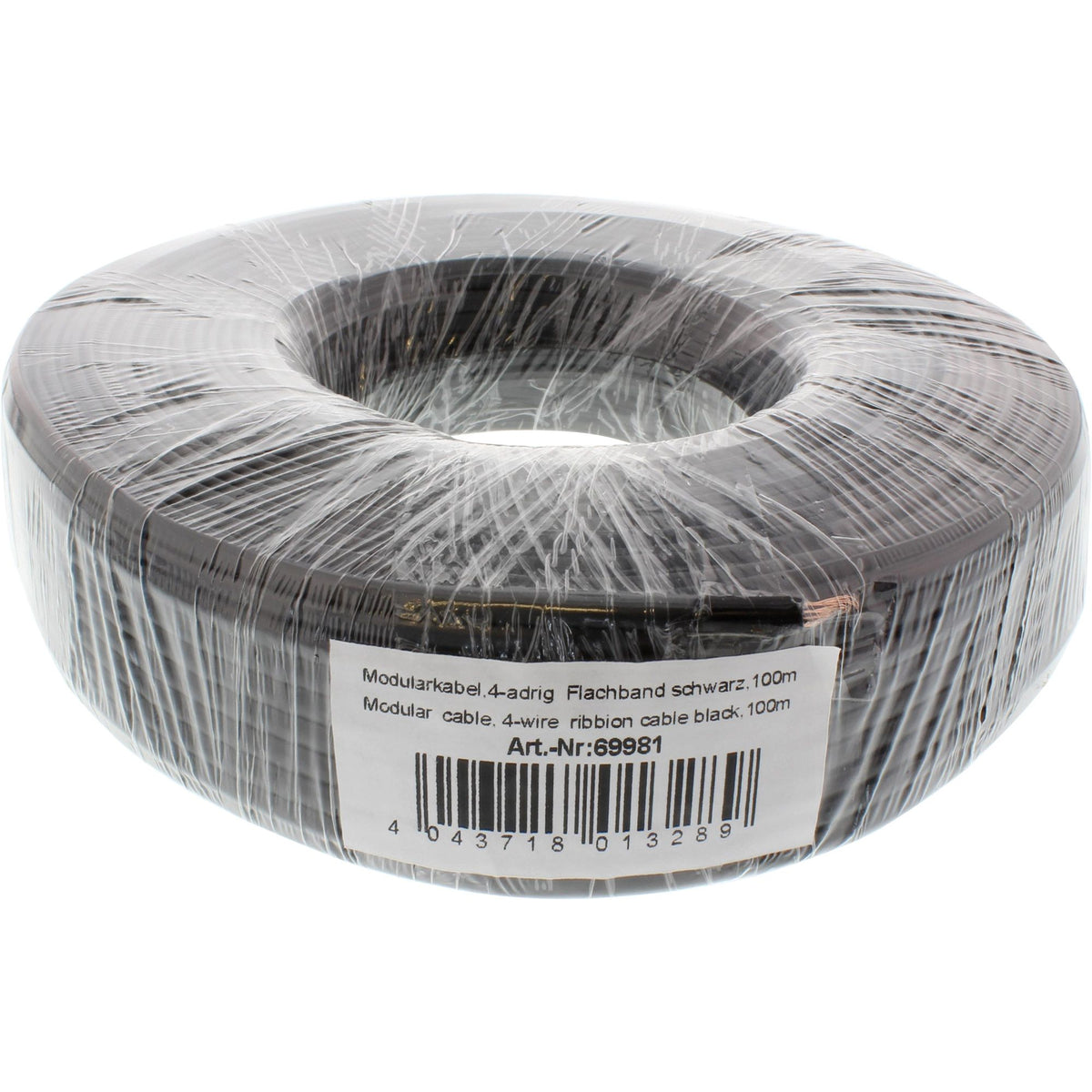 100m Ring Modularkabel 4adrig Flachband schwarz
