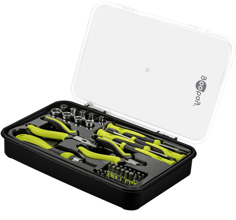 Handwerkzeug-Set 49-teilig mobiles Werkzeugset für Heimwerkerarbeiten und unterwegs-Schraubendreher, Bitsatz, Stecknüsse, Bithalter, Bitverlängerung, Seitenschneider, Spitzzange, Werkzeugkoffer