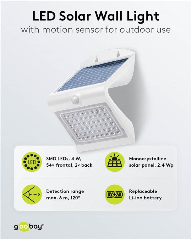 LED-Solar-Wandleuchte mit Bewegungsmelder, 4 W, weiß