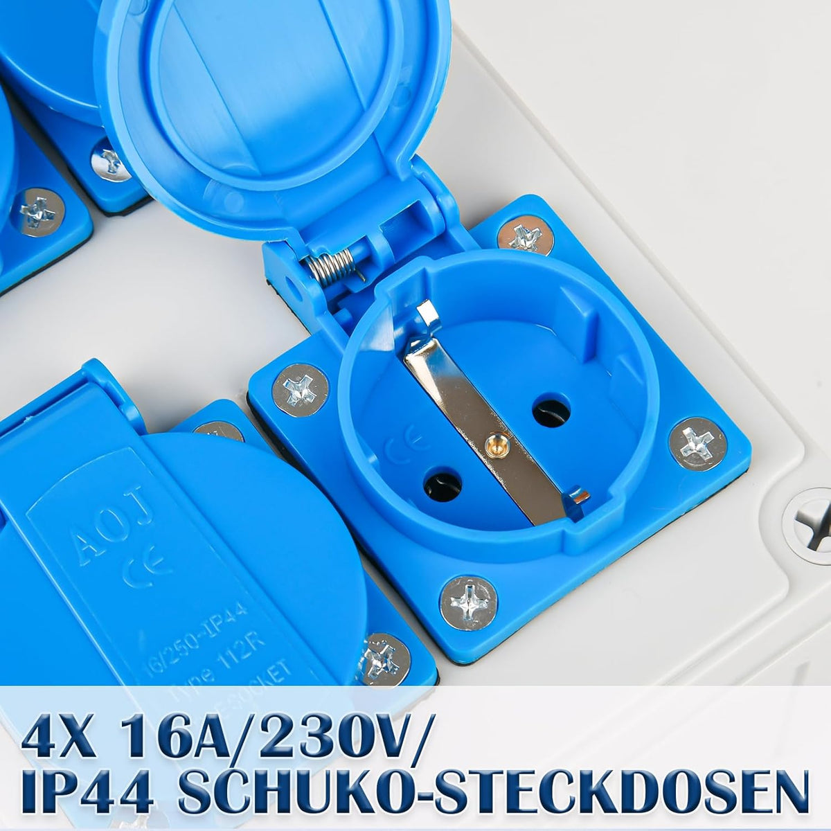 Wandverteiler Baustromverteiler Vorverkabelt Stromverteiler, mit 4x 16A 230V Schuko Steckdosen, IP67 Wasserdicht Gehäuse für Innen und Außen