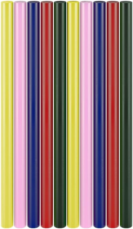 Heißklebepistole Farb-Sticks 11x200 mm, 10 Stk, 5 Farben, Klebesticks für Standard-Klebepistolen, Heißklebesticks, schnelltrocknend, für Modellbau, Bastel- und DIY-Projekte