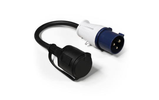 McPower CEE-Stecker auf Schutzkontakt-Kupplung | 0,35m H07RN-F 3G2,5mm², 230V, 16A, 3500W, IP44, spritzwassergeschützt mit Schutzdeckel