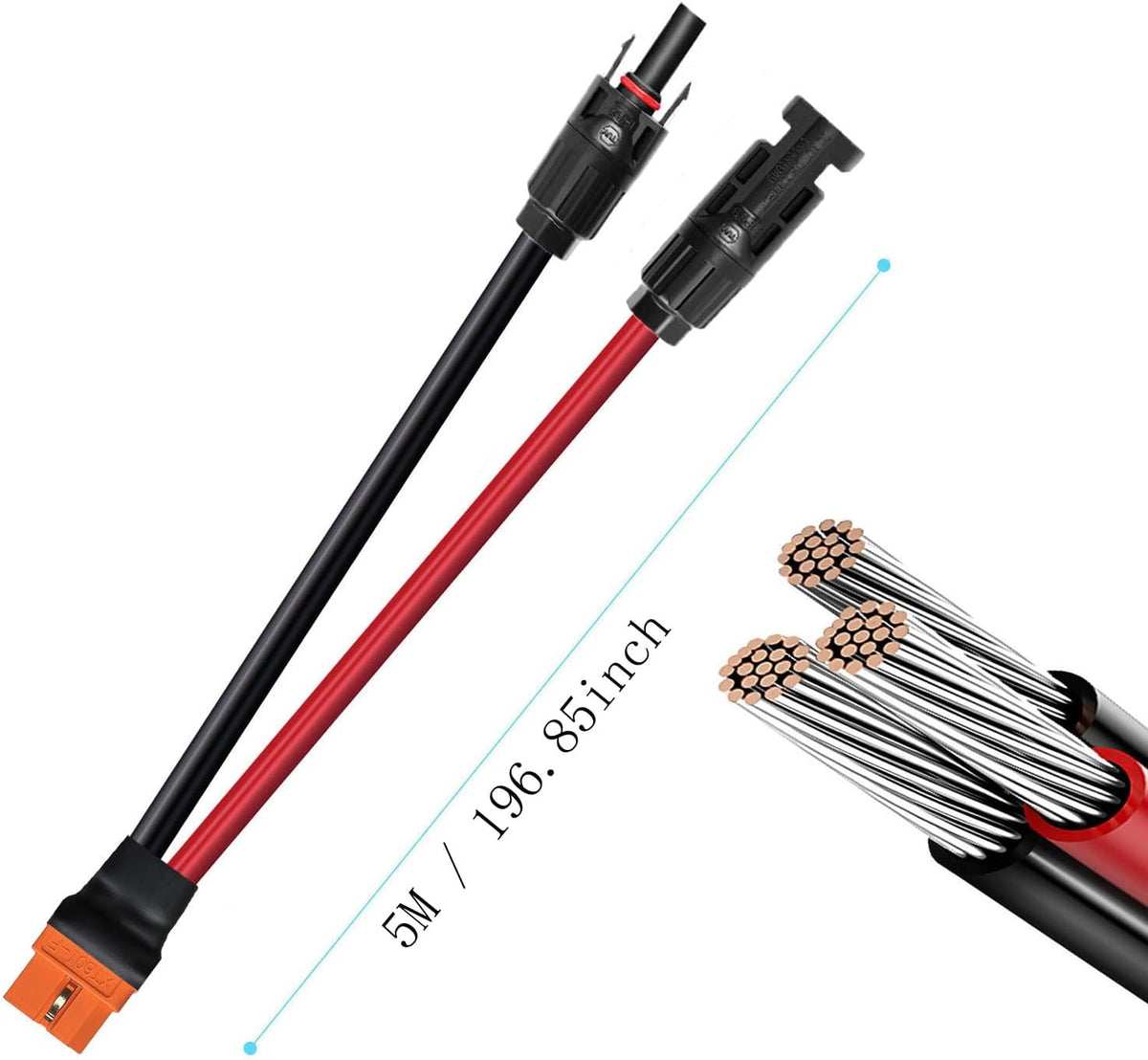 5m Solarladekabel Solarstecker auf XT60i Adapter Stecker Anschluss Solarpanel 12AWG XT60i-F Kabel Kompatibel für Ecoflow Delta River Solargenerator Tragbare Powerstation
