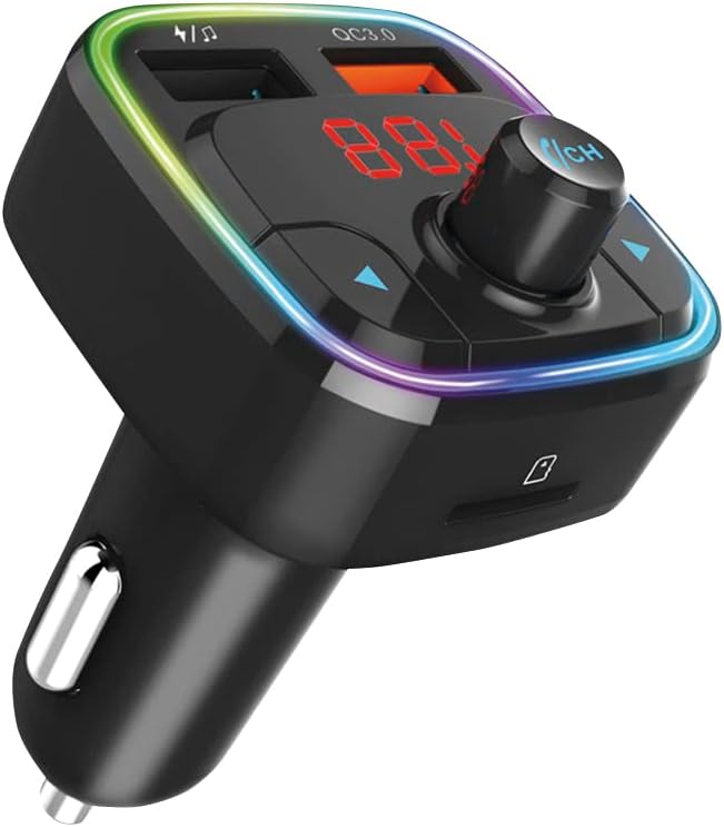 MT1L Bluetooth FM Transmitter Auto, Bluetooth Adapter Transmitter für Auto Radio, Freisprecheinrichtung mit 2 USB Ports, Unterstützt Micro SD, USB-Sticks, Siri Funktion, Schnellladefunktion