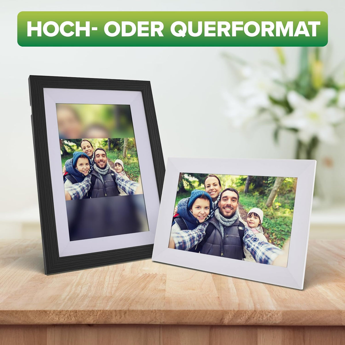 Digitaler Bilderrahmen, WiFRAME 2, FRAMEO, inkl. 3 Wechselrahmen, Walnussholz, WiFi, 10,1 Zoll mit Touch-Funktion, 1920x1200, 16GB Speicher, Teilen Sie Ihre Momente sofort von überall
