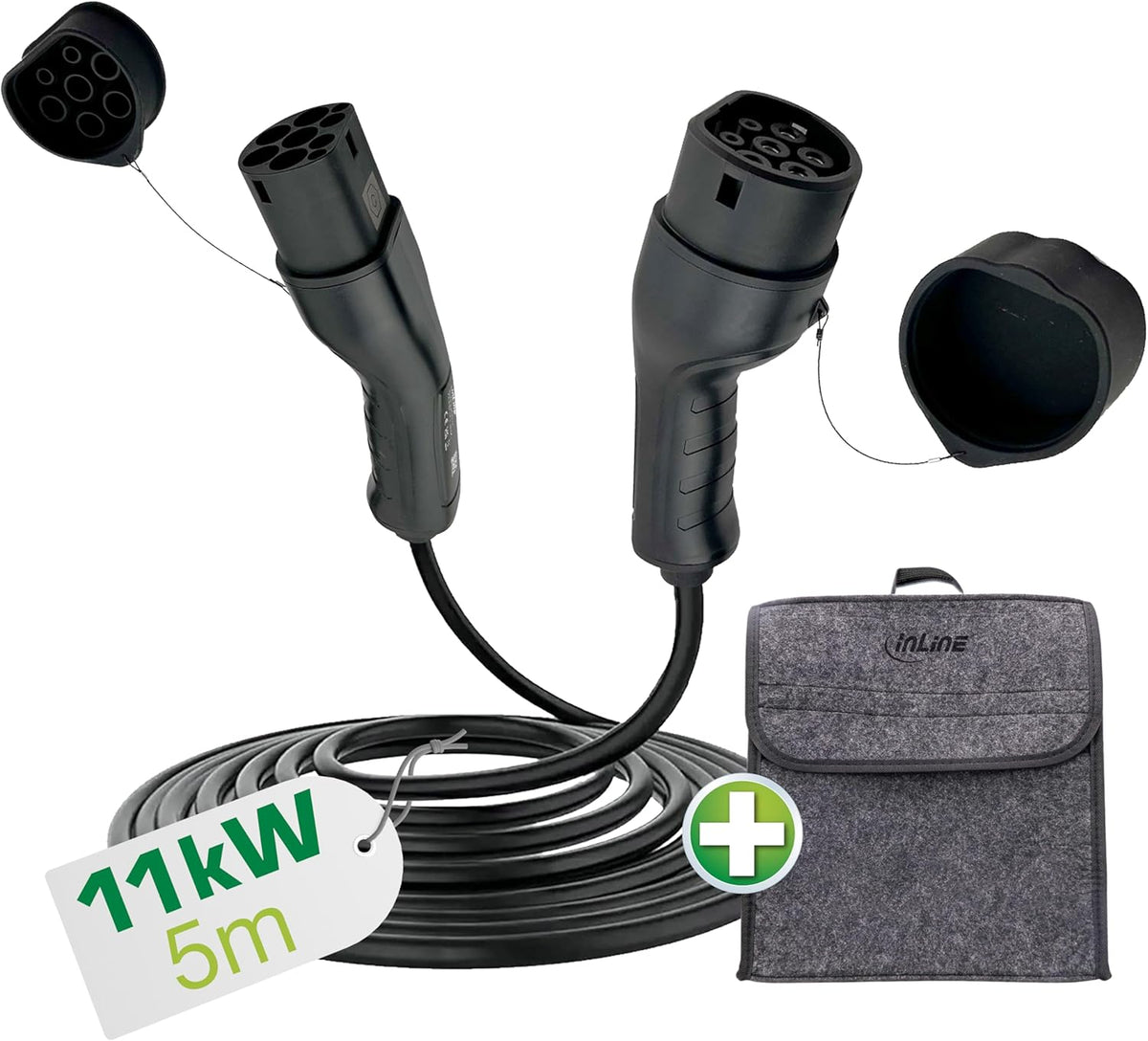 EV-Autoladekabel für Elektroauto, 5m, TYP2 EN 62196, inkl. Aufbewahrungstasche, 11KW MAX./7,4KW/3,7KW, 16A, 3-Phasig, kompatibel mit Modellen wie i3, iX, ID.3, ID.4, ID.5 und Anderen
