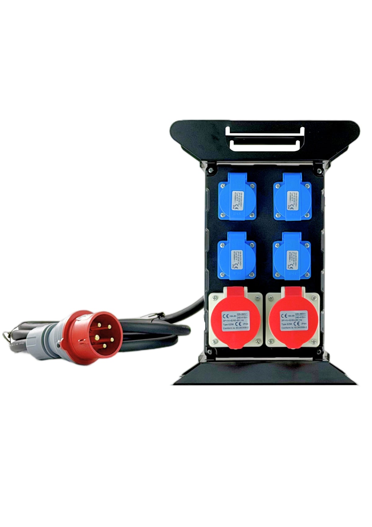 CEE Baustromverteiler Starkstrom Schuko Adapter 4 x 230V 2 x 400 V 5-polig 16A Mit FI Schutzschalter