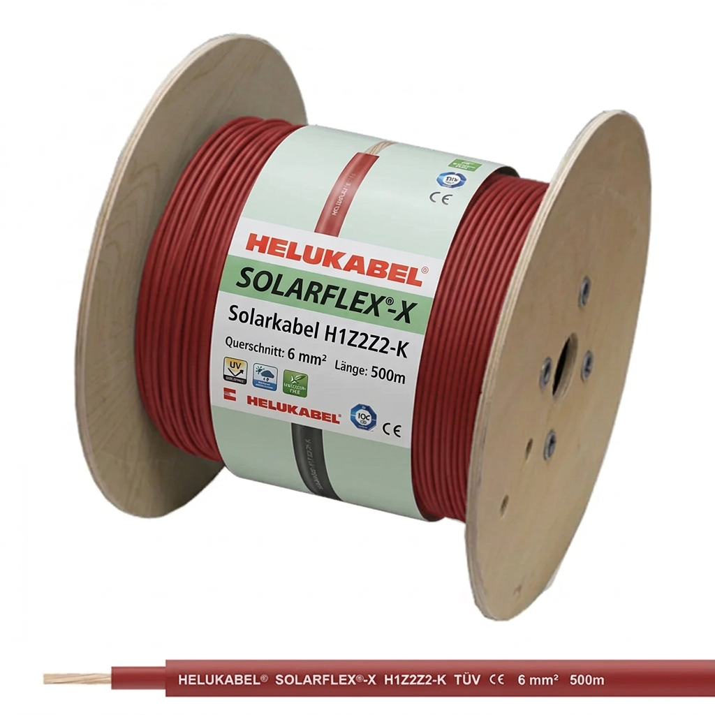 500m Solarkabel HELUKABEL SOLARFLEX®-X H1Z2Z2-K 6 mm² rot halogenfrei