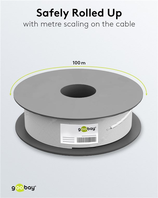 Goobay SAT Koaxialkabel Satellitenkabel 100 dB / Antennenkabel 100m / 2fach geschirmt / Kabelfernsehen HDTV - DVB-T - DVB-S Fernsehkabel / Class A CCS Koax SAT Kabel / Weiß / 100m