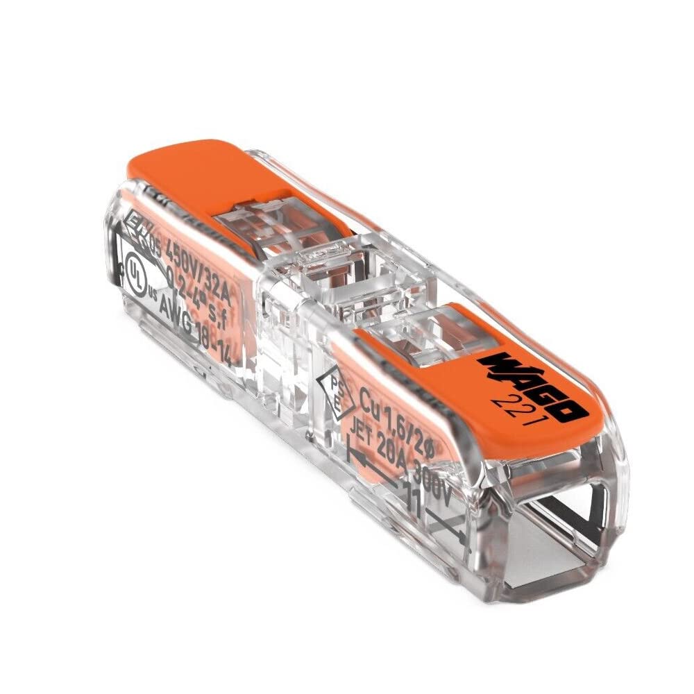 WAGO 2-Leiter Durchgangs-Verbinder mit Hebel 221-2411 | Nennquerschnitt: 4 mm², mit Hebel, 60 Stück, geeignet für alle Leiterarten, von ein-, fein- und mehrdrähtigen Leiter