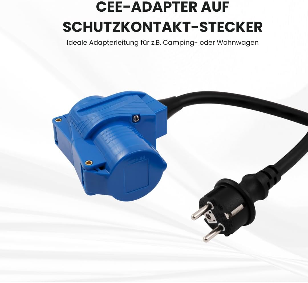 MC Power CEE-Adapter auf Schutzkontakt-Stecker | 1,5m H07RN-F 3G2,5 | 230V / 16A | IP44 | Stromkabel für Camping, Wohnwagen, Wohnmobil, Outdoor-Anwendungen