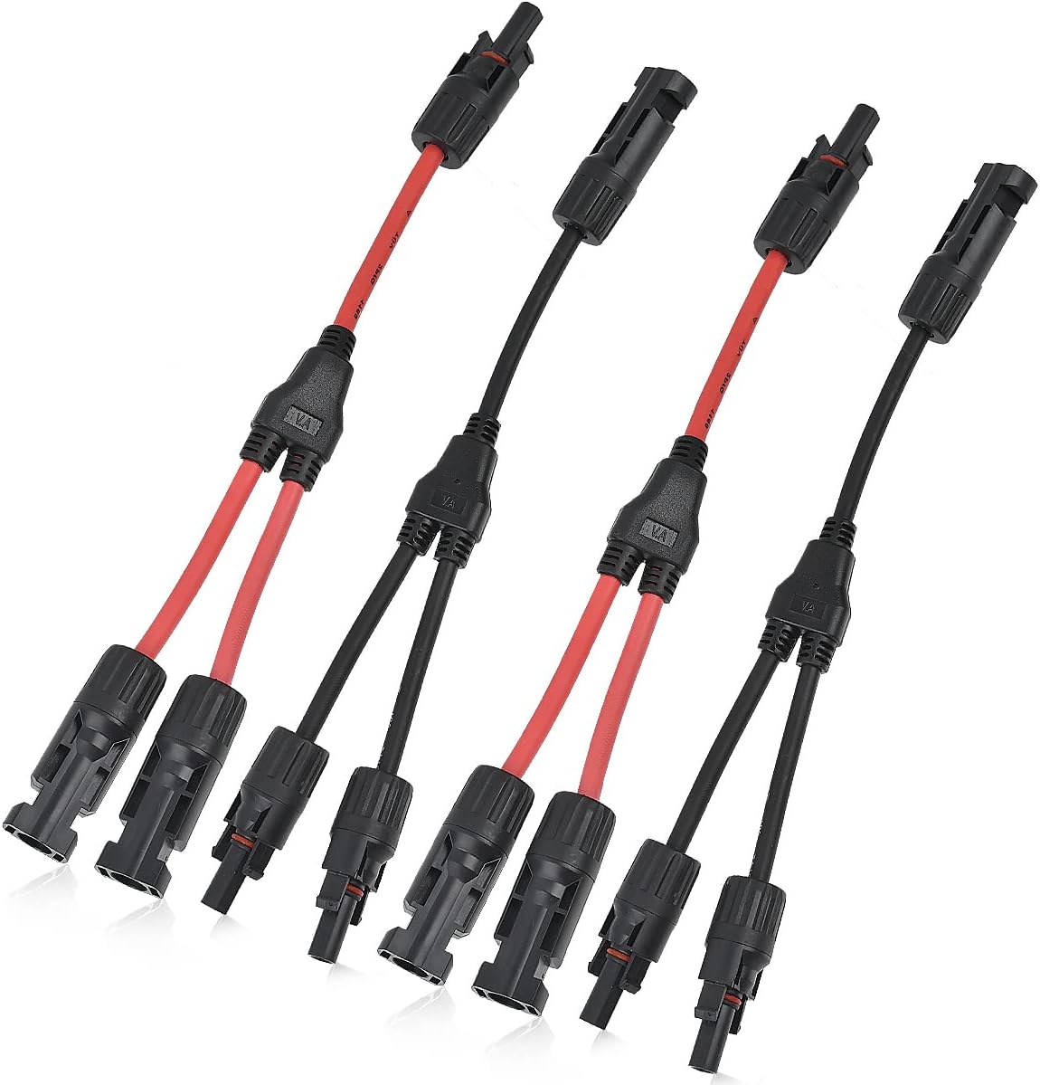 2 Paar Solarkabel Y-Verteiler Solarpanel-Kabel MMF+FFM für Parallel-Photovoltaik-Anschluss, Solarpanel Stecker Solaranschluss Y-Zweig Paralleladapter, 2 Rot + 2 Schwarz