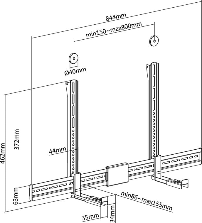 goobay Soundbar und Fernseher Wandhalterung / Soundbar-Wandhalter VESA kompatible Fernseherhalterung / 8,6-15,5cm Tiefe / rutschfeste Oberfläche