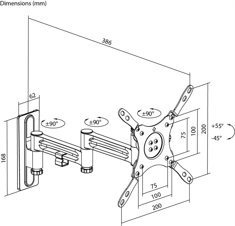 goobay Universal TV Wandhalter / schwenkbar & neigbar, ausziehbar bis 38,6cm / max. 15kg / 13-43 Zoll / kompatibel bis VESA 200x200mm / für Wohnmobile geeignet