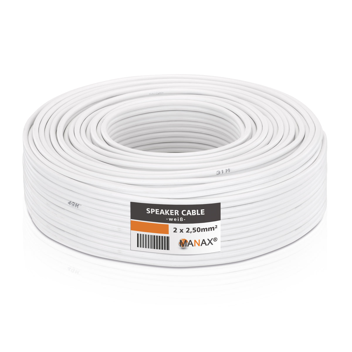 10m 2x2,5mm² Lautsprecherkabel CCA I Boxenkabel isoliert weiß mit Polaritätskennzeichnung I LS-Kabel als Meterware für Stereoanlage etc.
