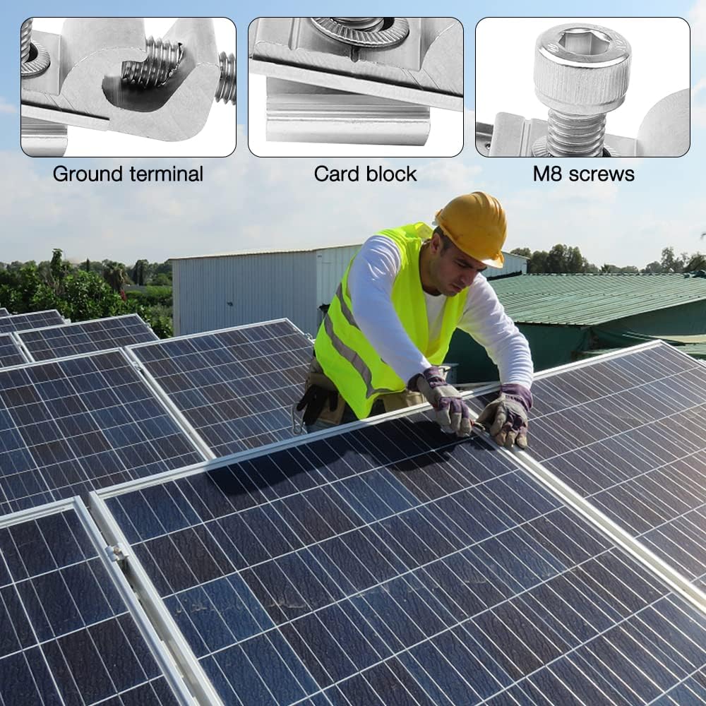 20 Stück Erdungsklemme Boden Solarpanel Erdungsclip Solarmodul Montage Halterung Endklemme Kit Befestigung Für Pv Module Für Solar System Erdungsösen Befestigungen Photovoltaikanlagen