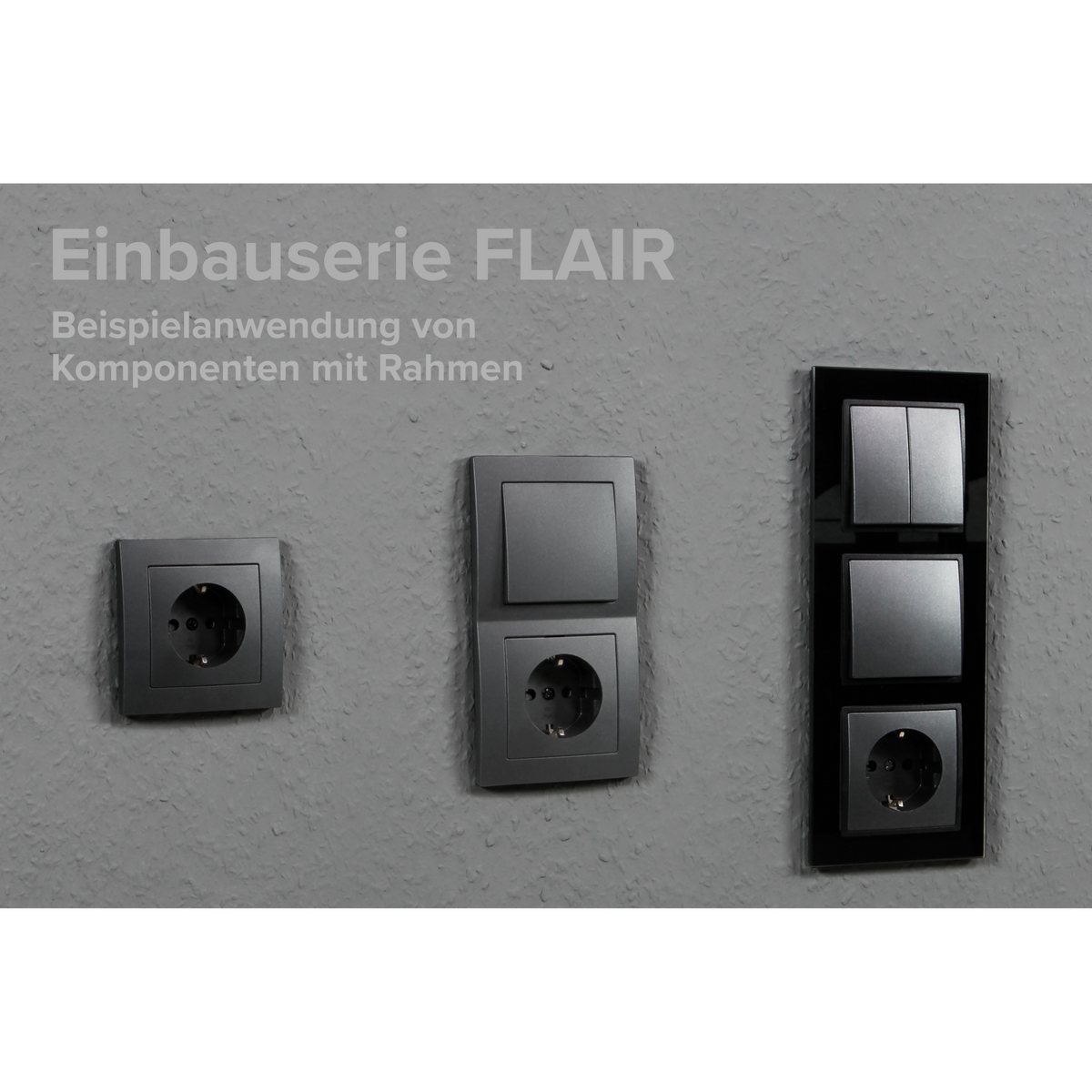 McPower Steckdosen Set | Flair | Tür 2-Fach Profi | 3-teilig, Wandsteckdose mit Lichtschalter, Klemmanschluss dunkelgrau anthrazit, matt