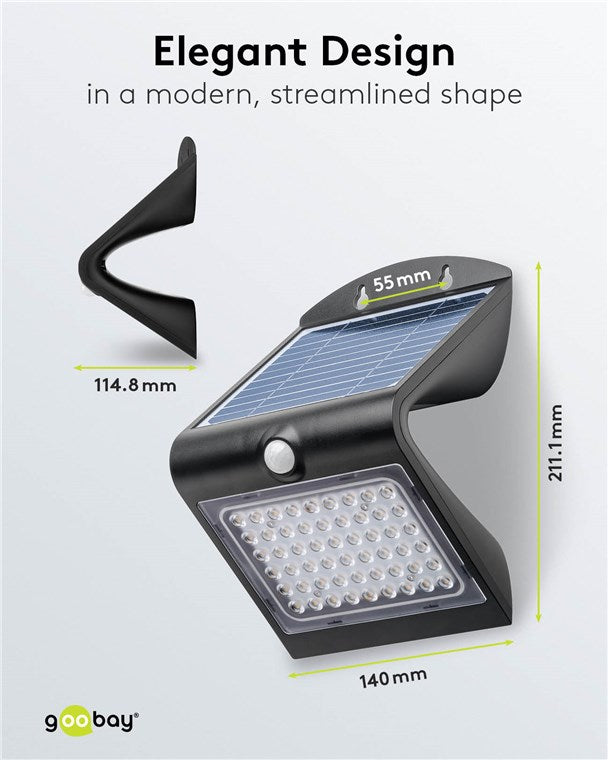 LED-Solar-Wandleuchte mit Bewegungsmelder, 4 W, schwarz
