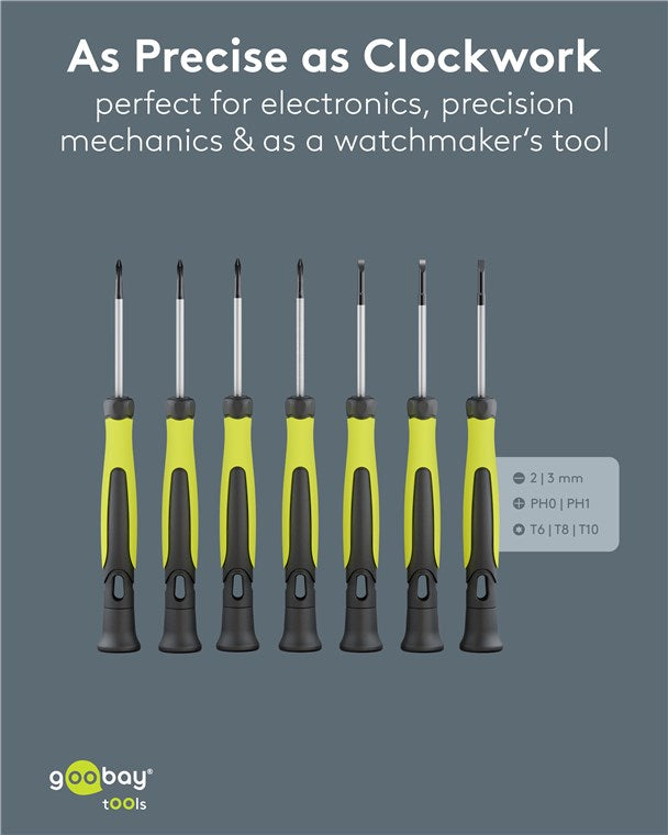 Präzisionsschraubendreher-Set 7-tlg. – Magnetisch & Ergonomisch; Feinmechaniker Werkzeug für Elektronik, Uhrmacher & Modellbau – Chrom-Vanadium Stahl, mit Aufbewahrungsbox