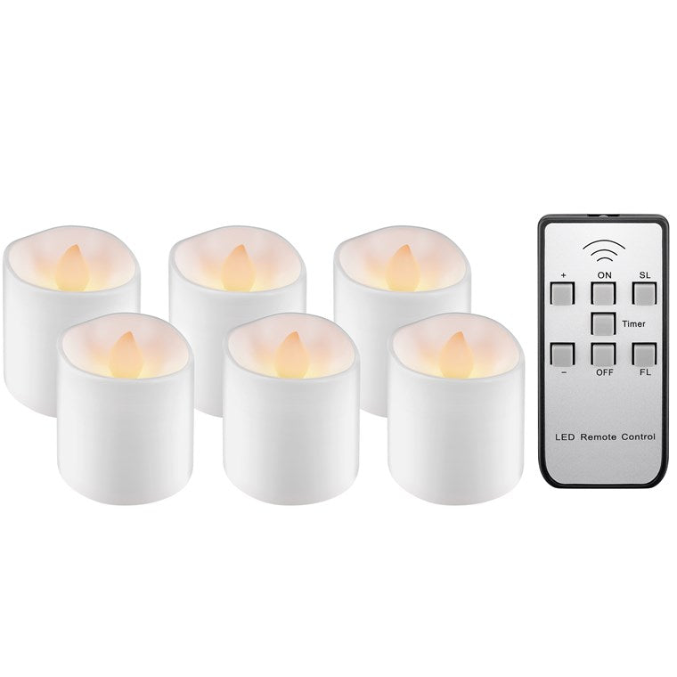 6er Set LED Teelichter/Akku Kerzen mit Timer/Aufladbare USB Teelichter / Kunststoffteelichter mit Akku / 6 kleine LED Kerzen wiederaufladbar, Weiß