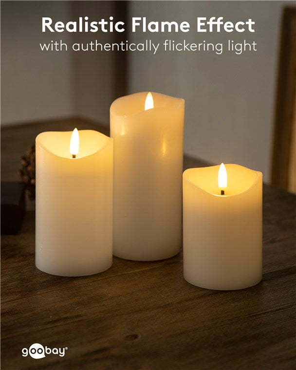 3er-Set LED-Kerzen mit Timerfunktion – weiß, batteriebetrieben, 3D-Docht, warmweiß (2700 K), stilvolle LED-Kerzen für Wohnzimmer, Esszimmer, Adventszeit, Tischdeko – sicher und elegant
