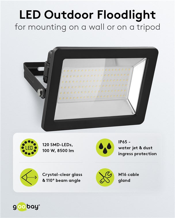 LED Strahler Außen 100W / Außenstrahler IP65 / Neutralweißes Licht 8500 lm/LED Scheinwerfer Fluter Wandmontage / IP65 Gartenstrahler/Schwarz [Energieklasse F]