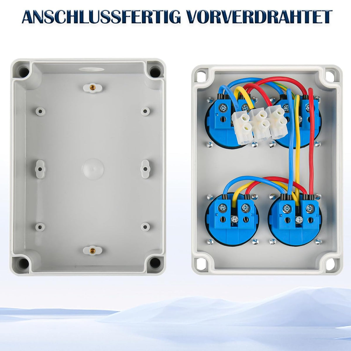 Wandverteiler Baustromverteiler Vorverkabelt Stromverteiler, mit 4x 16A 230V Schuko Steckdosen, IP67 Wasserdicht Gehäuse für Innen und Außen