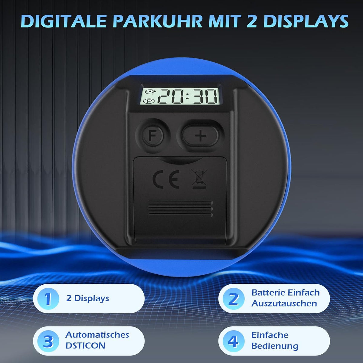 2 Stück Elektronische Parkscheibe mit Zulassung vom KBA, Automatische Digitale Parkscheibe Elektrisch mit Batterie, Elektrische Parkuhr Auto mit 2 Displays & Nachtparkmodus & Vielseitig