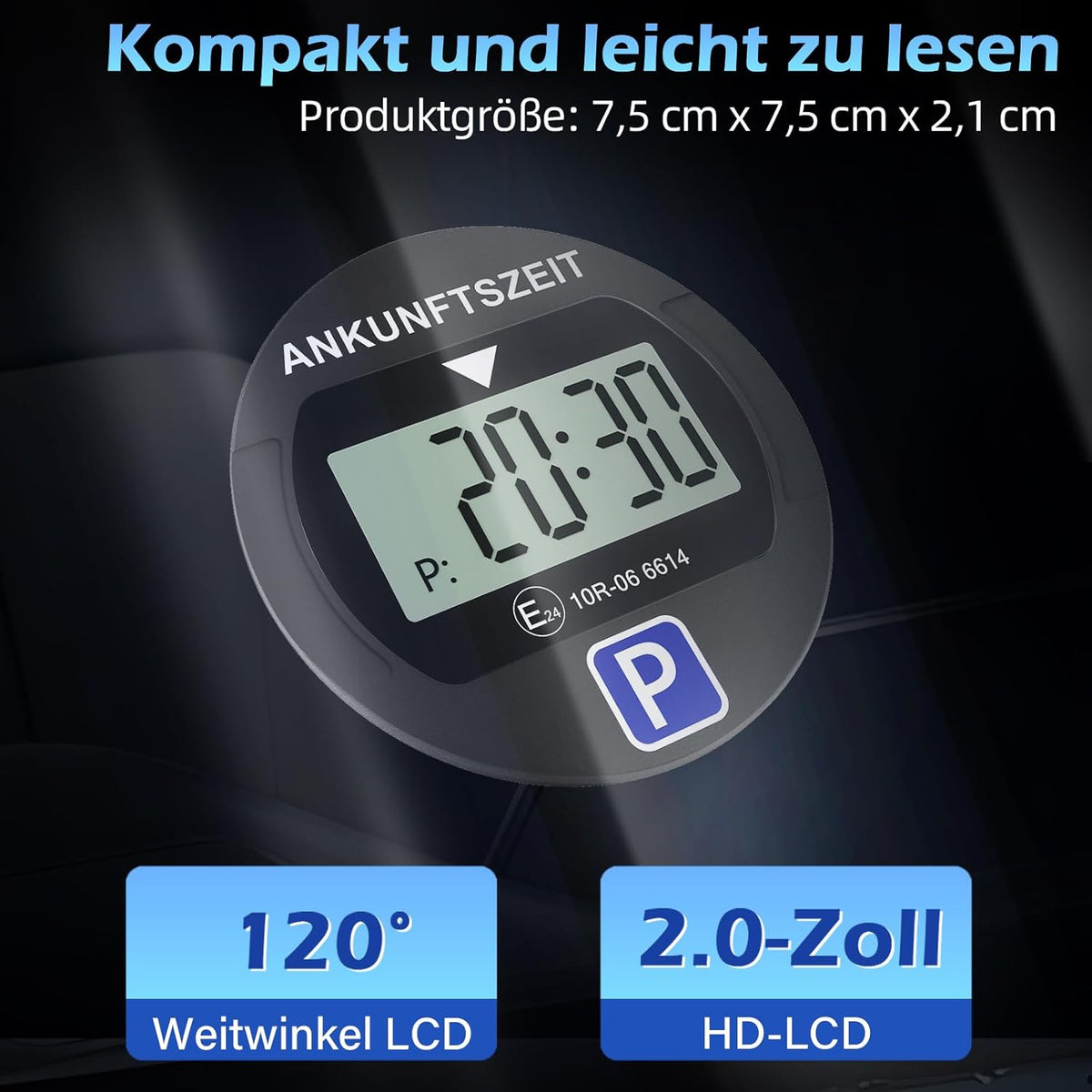 2 Stück Elektronische Parkscheibe mit Zulassung vom KBA, Automatische Digitale Parkscheibe Elektrisch mit Batterie, Elektrische Parkuhr Auto mit 2 Displays & Nachtparkmodus & Vielseitig