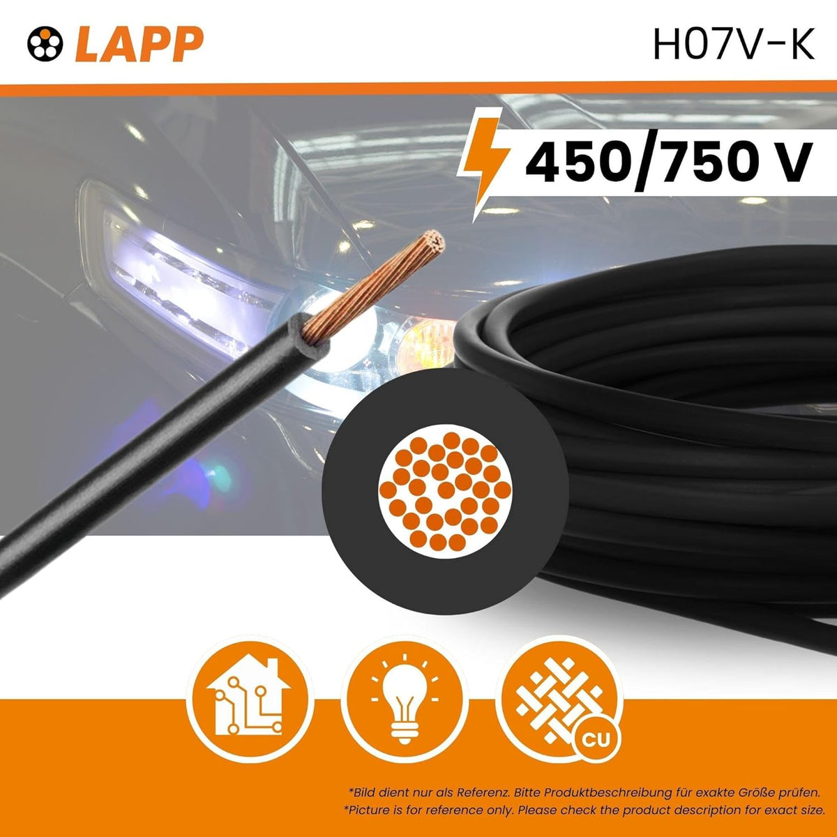 100 Meter Lapp 4520011 H07V-K 1,5 mm² schwarz I Verdrahtungsleitung I Aderleitung flexibel I PVC Einzelader I Litze 1,5mm2 I Verdrahtung