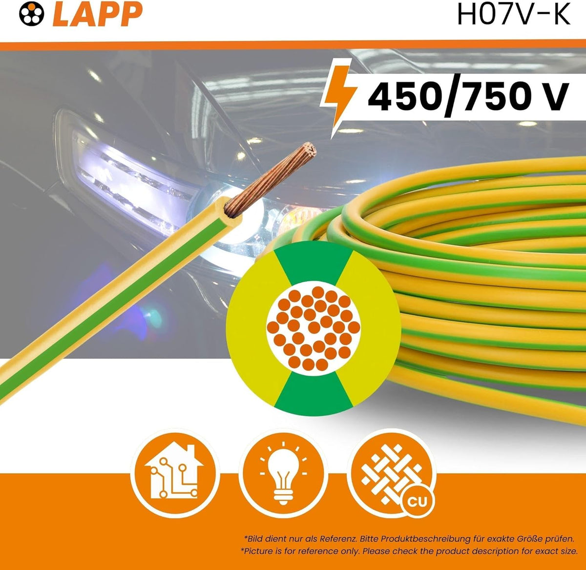 Lapp 100 Meter 4520001 H07V-K 1,5 mm² grün / gelb Verdrahtungsleitung I Aderleitung flexibel I Litze 1,5mm2 I Verdrahtung feindrätig I Einzelleitung Zählerschrank I Kabel eindrähtig für Schaltschrank