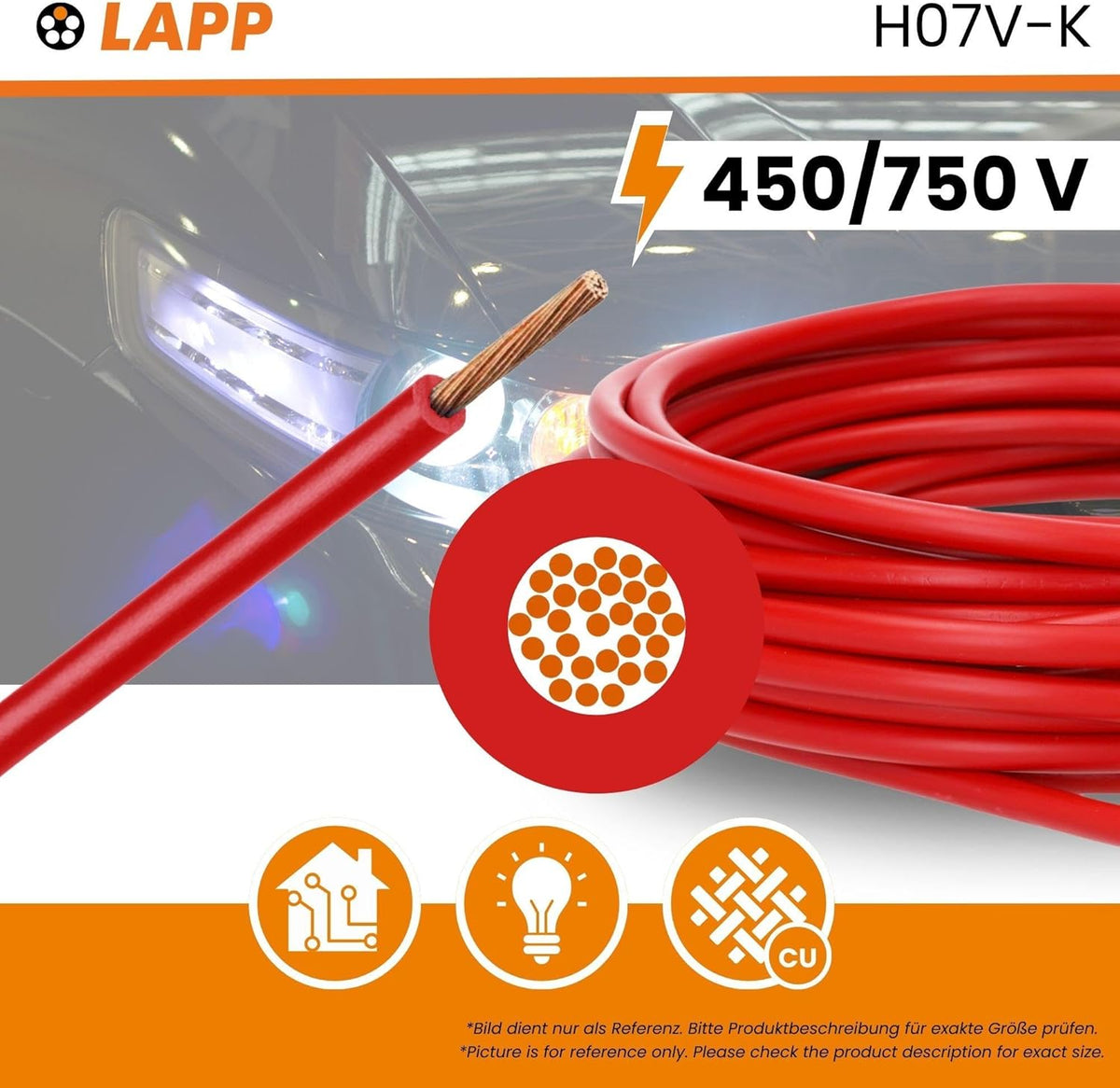 100 Meter Lapp 4520041 H07V-K 1,5 mm² rot I Verdrahtungsleitung I Aderleitung flexibel I PVC Einzelader I Litze 1,5mm2 I Verdrahtung