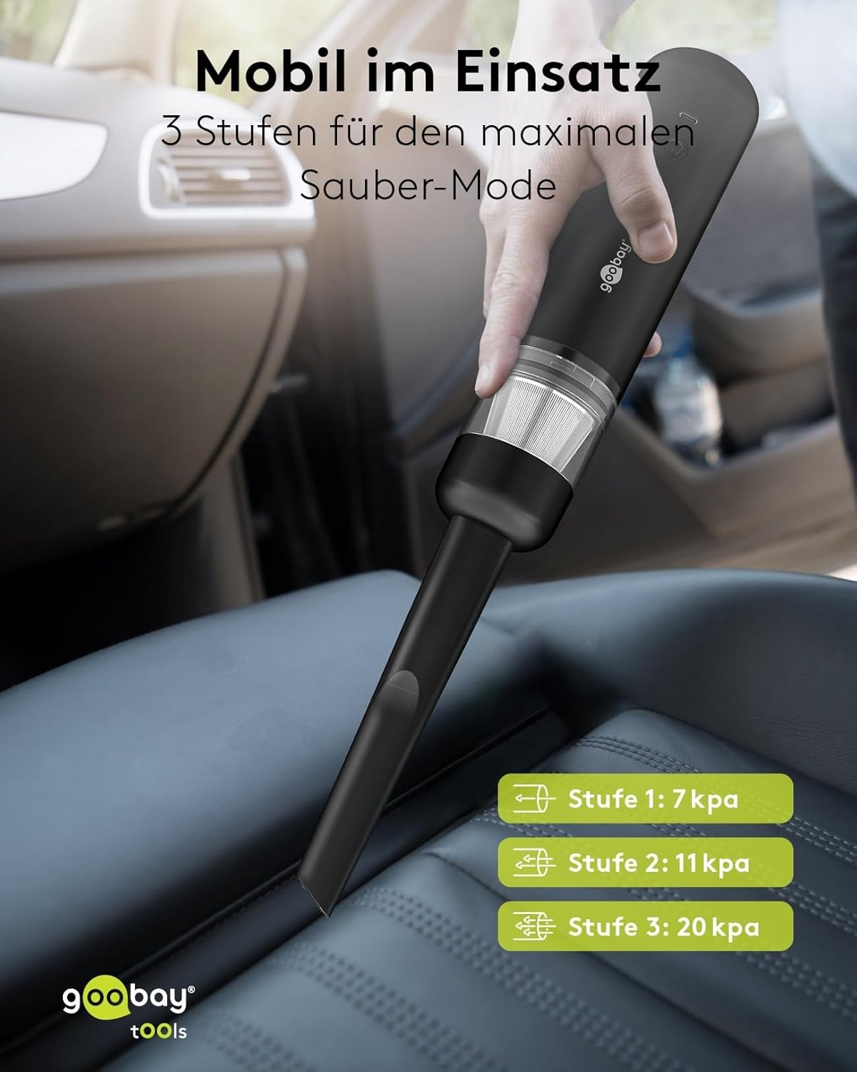 Mini-Staubsauger Superior/Akku-Handstaubsauger für Auto, Haus, Wohnmobil, 120W, 7 Düsen, 3 Bürsten/Ideal für Tastaturen und schwer zugängliche Ecken, Gebläsefunktion