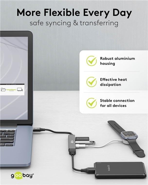 4-Port USB 3.2 Slim, Mehrfachstecker, Verteiler, 5 Gbits Splitter, Schlanker A zu 4-Fach A Multiport Adapter 3.0 Hub