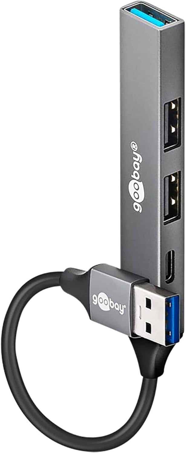 4-Port USB 3.2 Hub Slim, Multiple Plug, 5 Gbits, Splitter, A to 3xA and 1xC Multiport Adapter 3.0