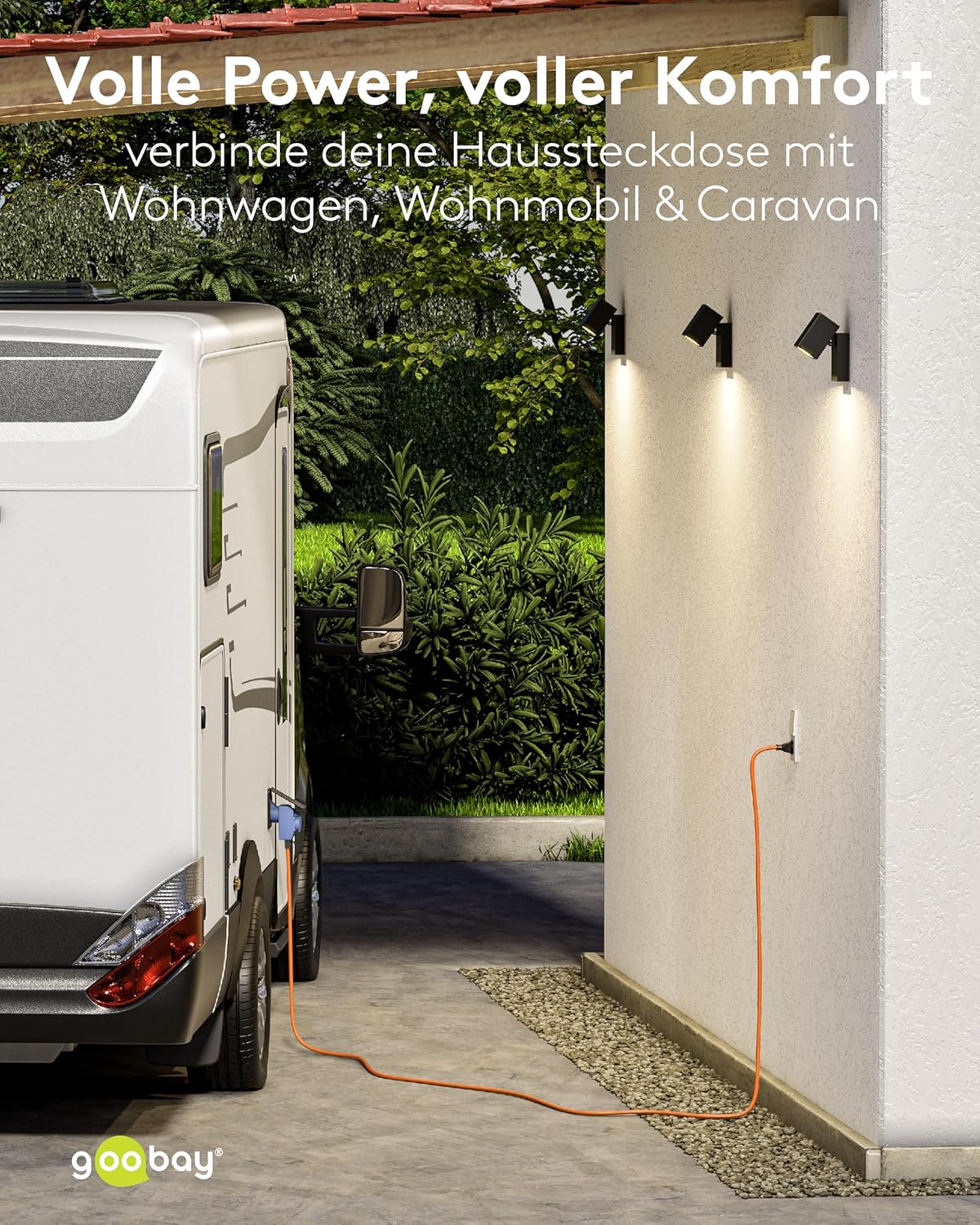 CEE-Adapterkabel für Wohnwagen, 1,5 m, Schutzkontakt 90°, CEE-Buchse und Schutzkontakt mit Verschlusskappen, Kabel für Camping, Wohnmobil und Wohnwagen