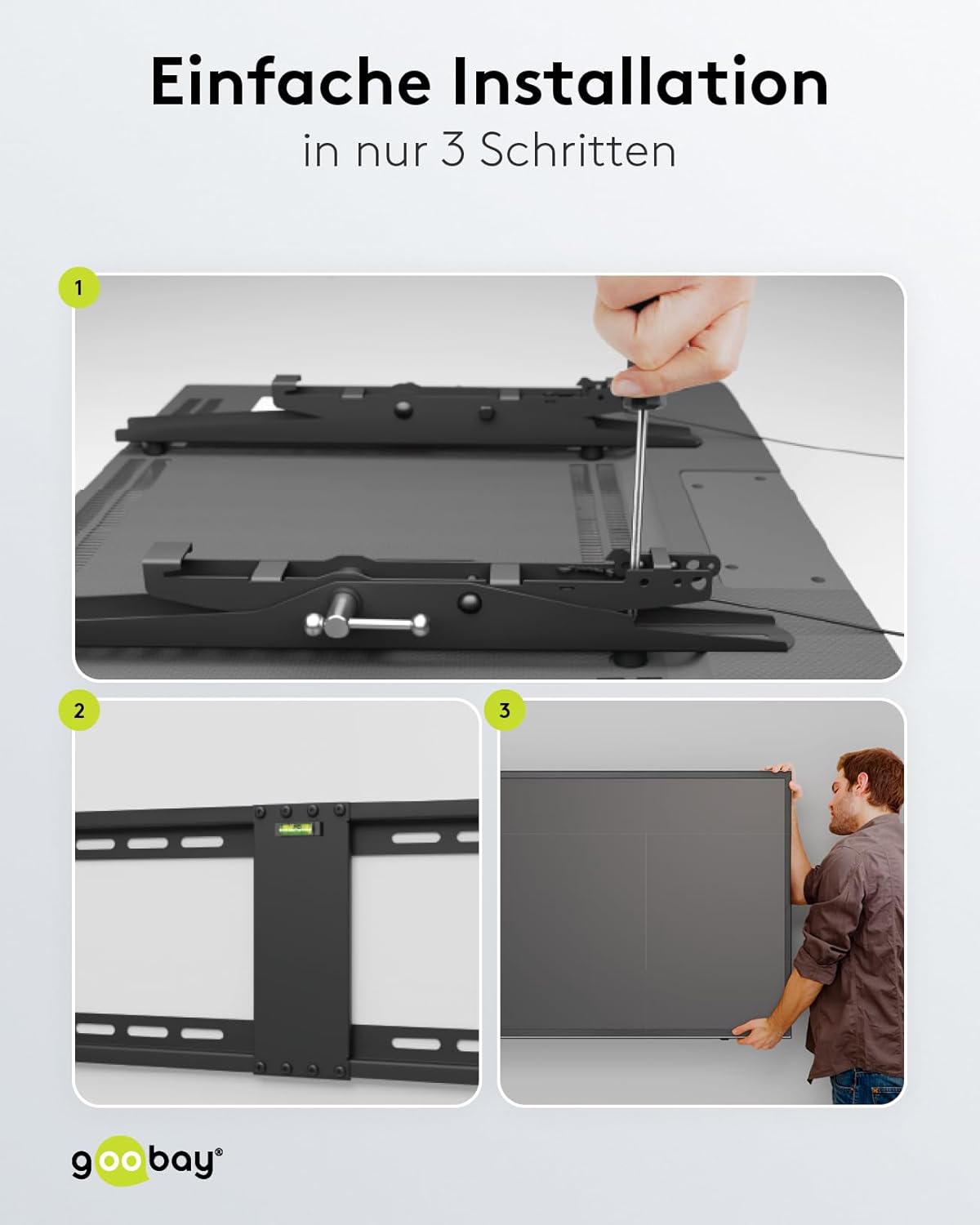 TV und Monitor Wandhalterung Pro (XL), neigbar (3 bis 12 Grad) und schwenkbar – 43 bis 100 Zoll LED-, LCD-, OLED-, Flache oder Gebogene Fernseher – 70 kg maximales Gewicht – Schwarz