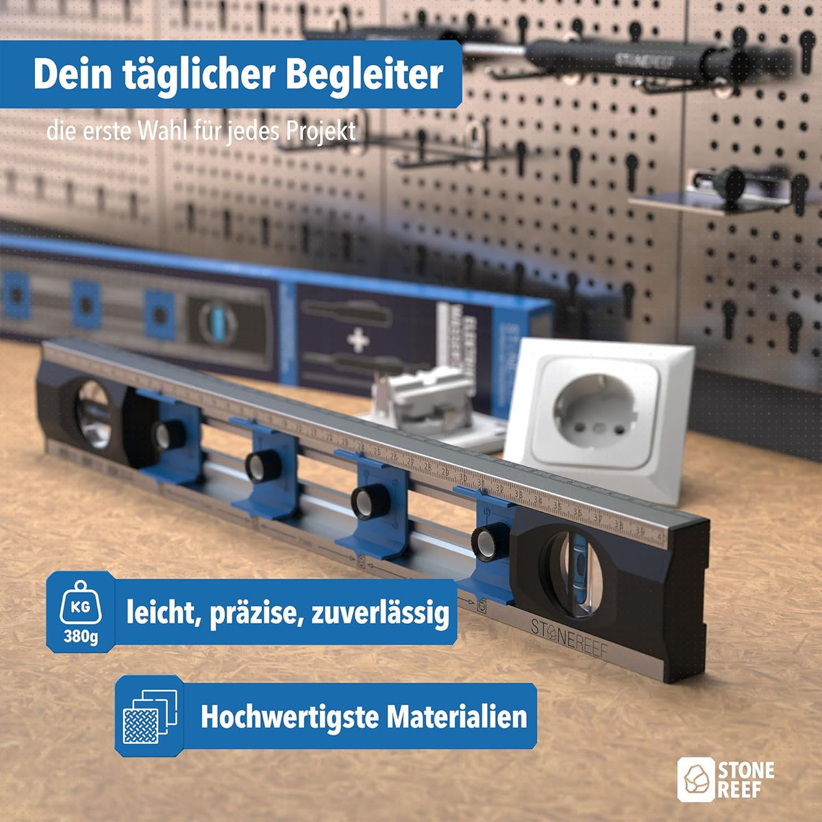 Elektriker Wasserwaage 40 cm – Präzisions-Wasserwaage für Heimwerker mit verschiebbaren Bohrlöchern und Maßskalen – Ideal für Steckdoseninstallation und Renovierungsarbeiten