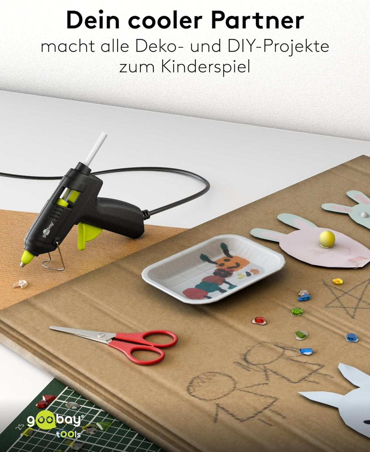 Heißklebepistole 20W inkl. 50 Klebesticks - für 7mm Sticks, 1m Kabel, schnelle Aufheizzeit 3-4 min, Reparaturen oder DYI, vielseitig einsetzbar für Keramik, Holz, Metall, Leder
