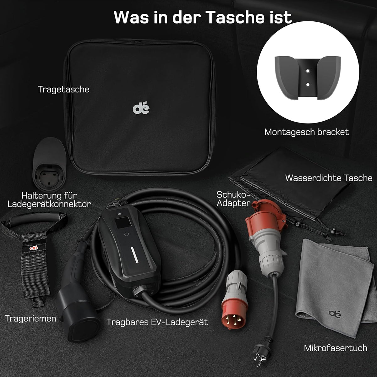 Mobile Wallbox / Ladestation 11kW [3-phasig | 25m | 6-16A] mit Einstellbarer Ladeleistung, Ladekabel CEE 16A auf Typ 2 und EV Ladegerät für Model Y/3, ID.3/4/5, MG4, EX30, e-up, e-tron, Zoe und andere EV