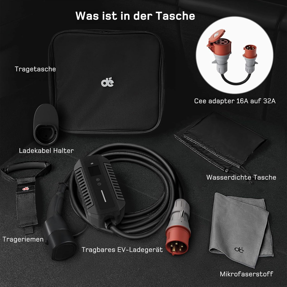 Mobile Wallbox/Ladestation 22kW [3-phasig | 15m | 6-32A] mit stromzähler, Ladekabel CEE 32A auf Typ 2 und EV Ladegerät für Model Y/3, ID.3/4/5, MG4, EX30, e-up, e-tron, Zoe und andere EV/PHEV