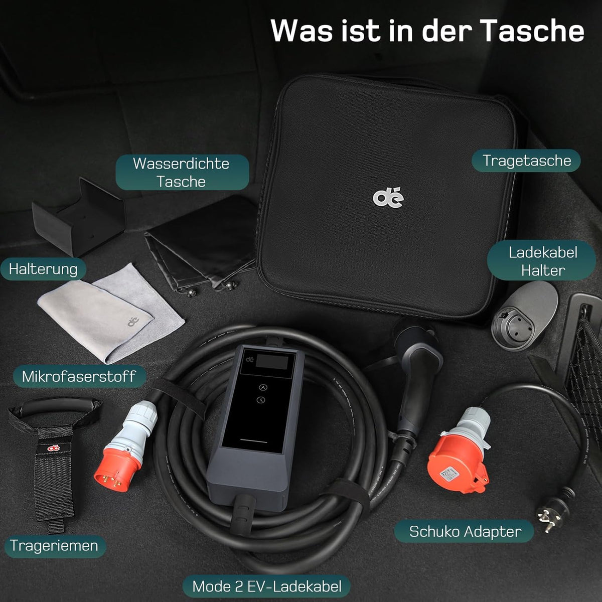 Mobile Wallbox 11kW mit APP 5,5m [0,7m+4,8m, 3-phasig, 6-16A] Ladekabel CEE 16A auf Typ 2 mit Einstellbarer Ladeleistung EV Charger Wallbox 11kw für Model Y/3 e-tron und BEV/PHEV