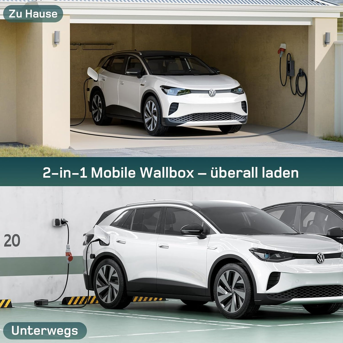 Mobile Wallbox 11kW mit APP [7 m | 3-phasig | 6–16 A], mit Traveller Set, CEE-16A 400V auf Typ 2 mit Einstellbarer Ladeleistung, EV-Charger für ID.3/4/5/7, IX1, Model 3/Y und andere BEV/PHEV