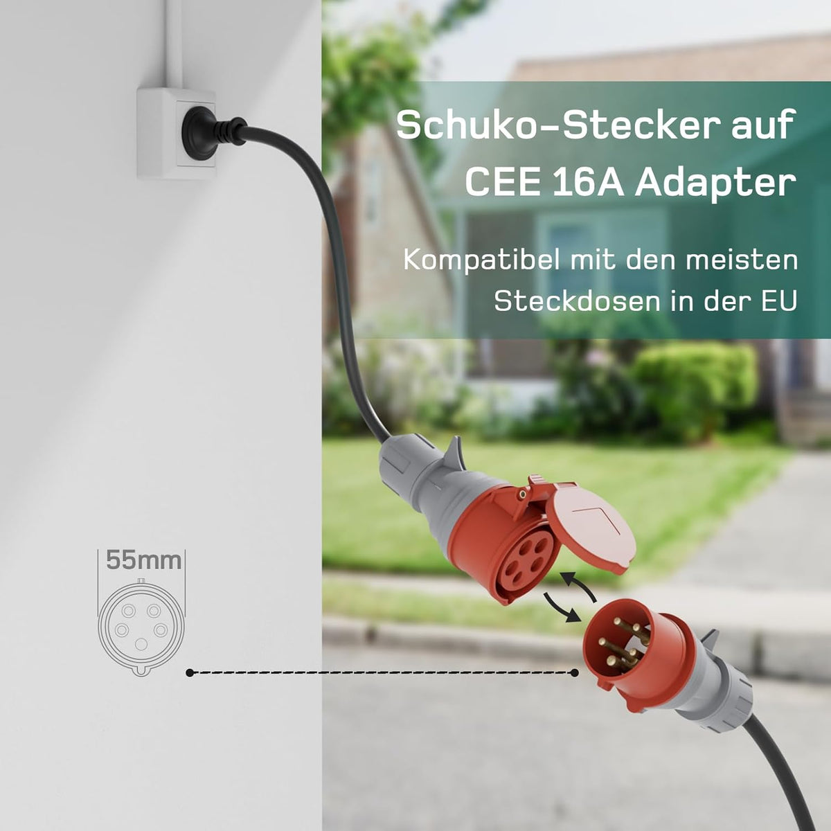 Mobile Wallbox 11kW mit APP [10m | 3-phasig | 6–16 A], Ladekabel e Auto CEE-16A 400V auf Typ 2 mit Einstellbarer Ladeleistung, EV-Charger für ID.3/4/5/7, IX1, Model 3/Y und andere BEV/PHEV