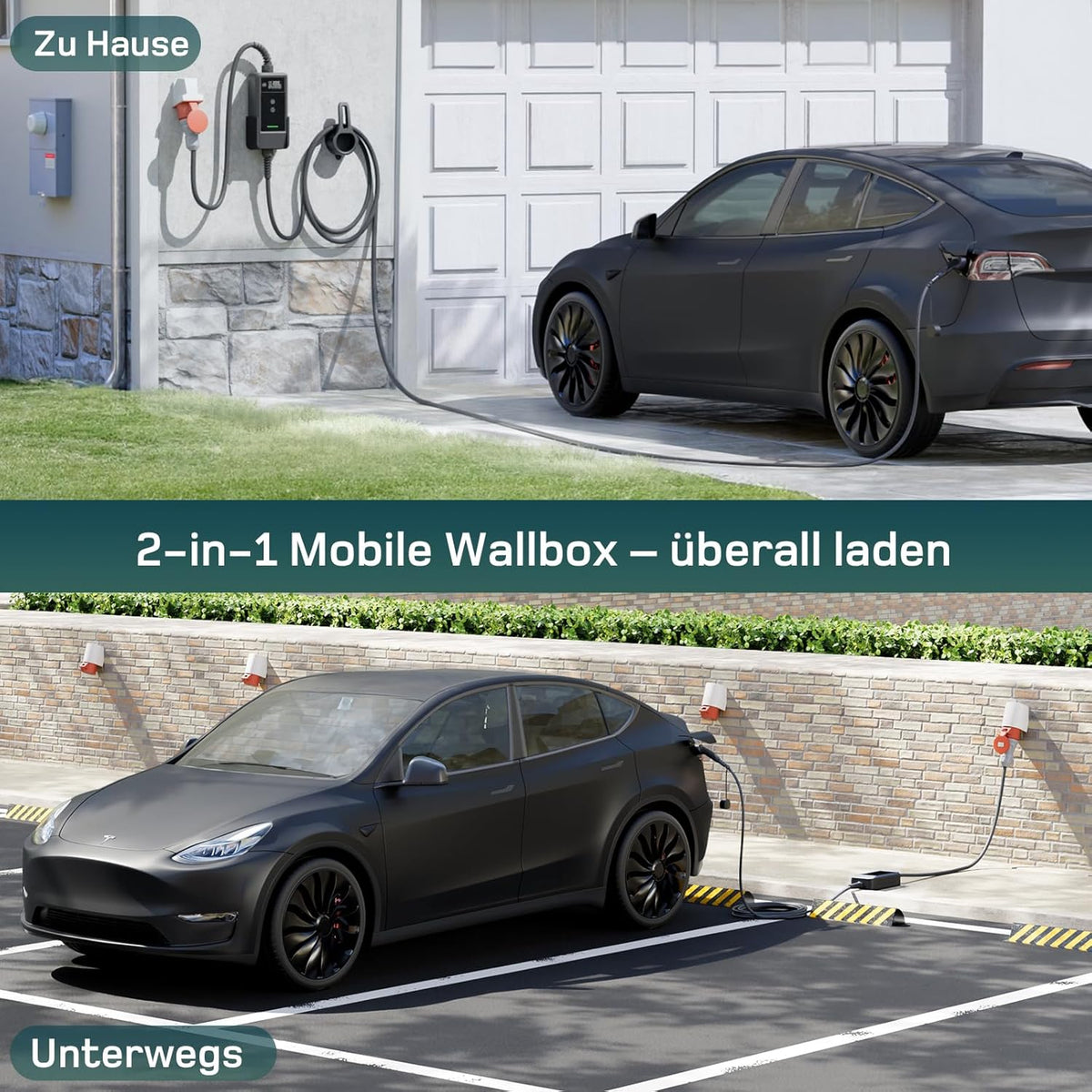 Mobile Wallbox/Ladestation 22kW Mit App [3-phasig | 7m | 6-32A] mit Stromzähler, Ladekabel CEE 32A auf Typ 2 und EV Ladegerät für Model Y/3, ID.3/4/5, MG4, EX30, e-up, e-tron und andere EV/PHEV