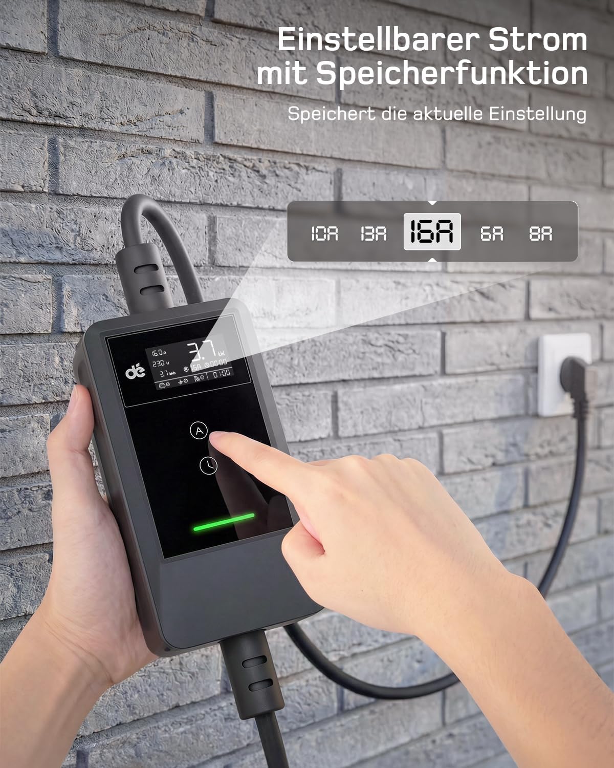 Typ 2 Ladekabel Schuko mit APP 3,7kW [7m, 6-16A, 1-phasig] Ladekabel Typ 2 Schuko mit Fernsteuerbarer Leistung - EV Charger 3,7kW für e Auto ID.3/4/5/7, Model Y/3, ENYAQ und Anderen PHEV/EV