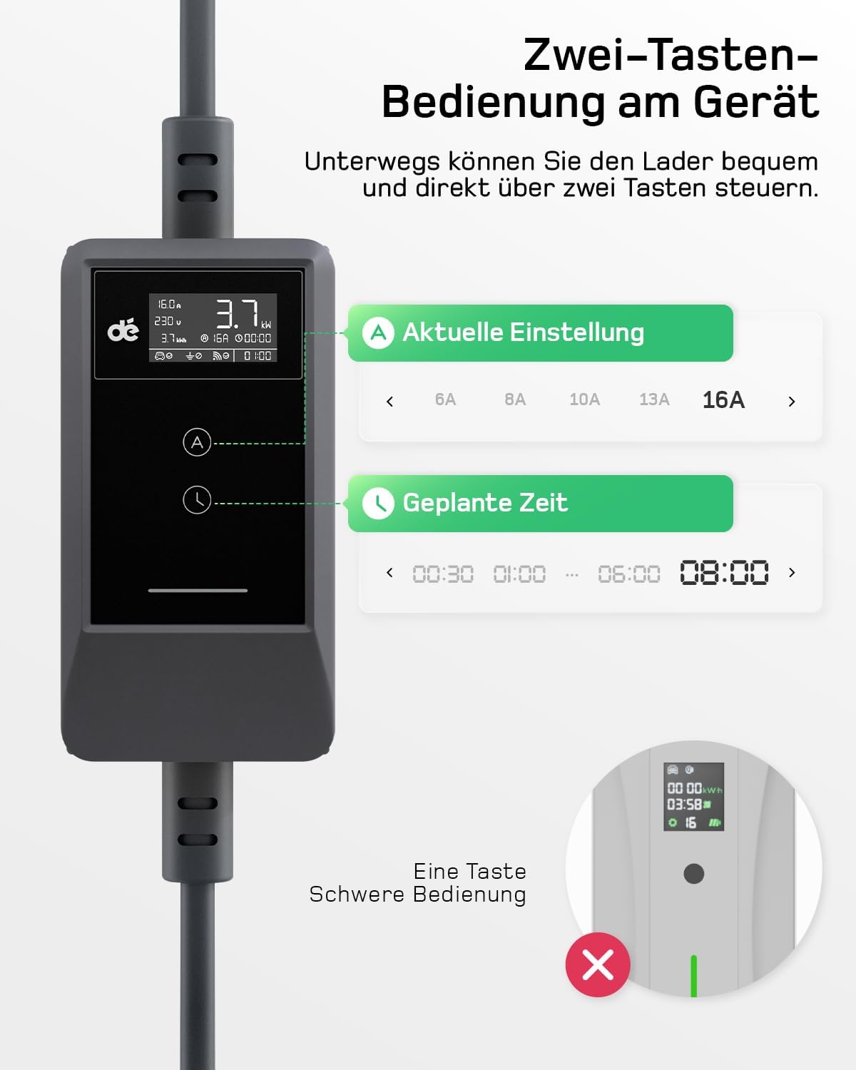 Typ 2 Ladekabel Schuko mit APP 3,7kW [25m, 6-16A, 1-phasig] Ladekabel Typ 2 Schuko mit Fernsteuerbarer Leistung - EV Charger 3,7kW für e Auto ID.3/4/5/7, Model Y/3, ENYAQ und Anderen PHEV/EV