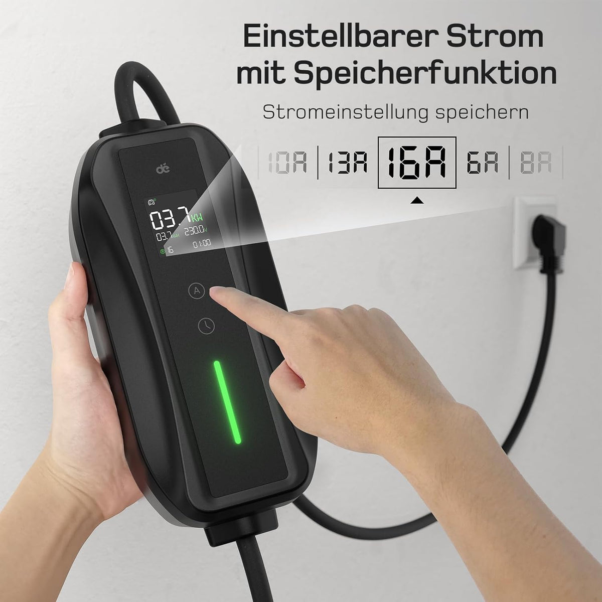 Ladekabel Typ 2 Schuko 3,68kW [1-phasig, 10m, 6-16A] EV Chargers mit Steuerbarer Digitalanzeige für Elektroauto, Ladekabel e Auto für Model 3/Y, ID.3, ID.4, ID.5, MG4, Q4, Gla und Anderen PHEV/EV
