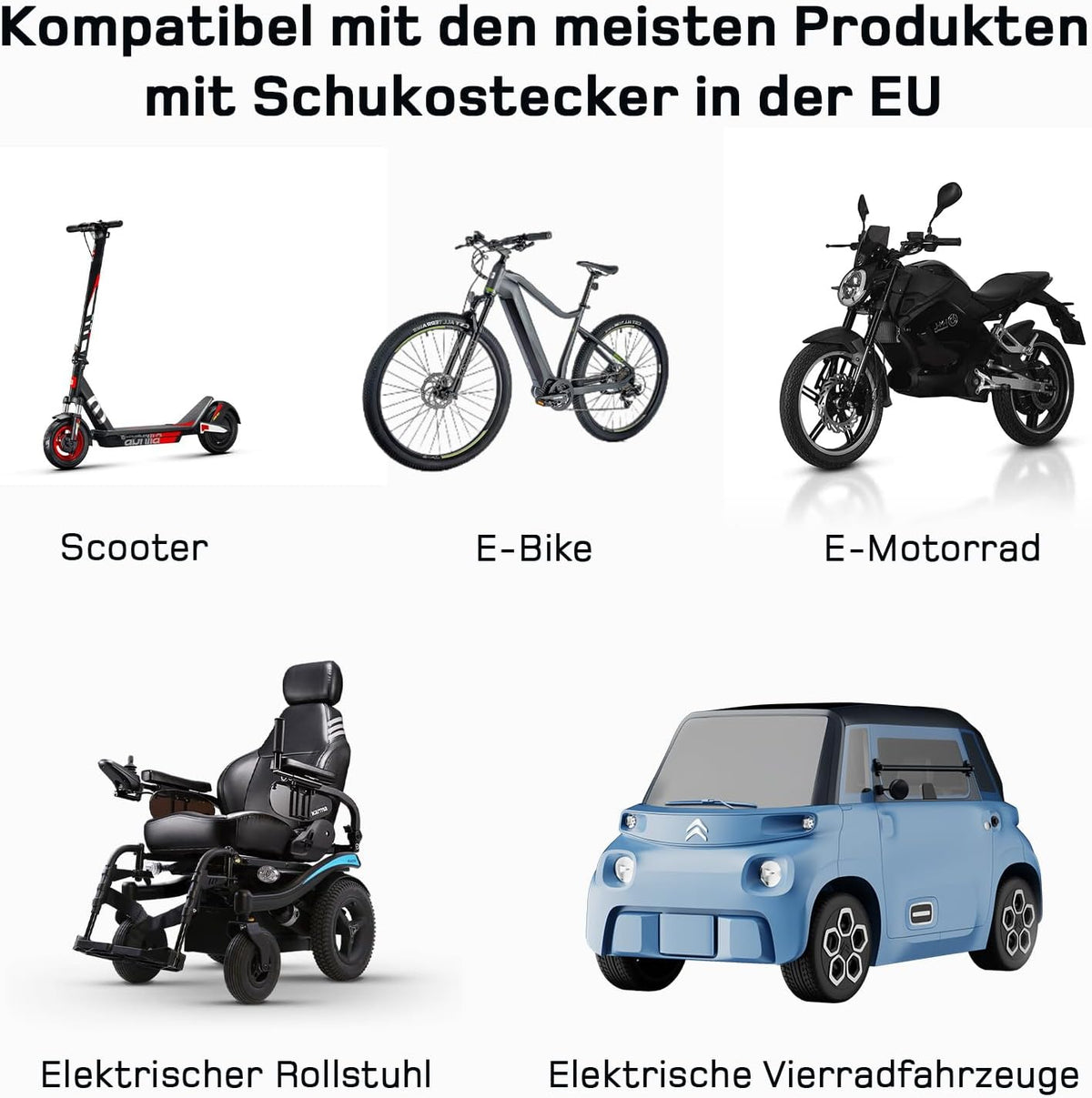 Adapter Typ 2 auf Schuko - Elektroauto Ladestecker, 16A 5m Einfaches Laden an Ladestationen/Wallboxen trotz Verwendung von 230V Ladegeräten für E-Bike, E-Scooter, Motorrad. IP55 Nicht für V2L