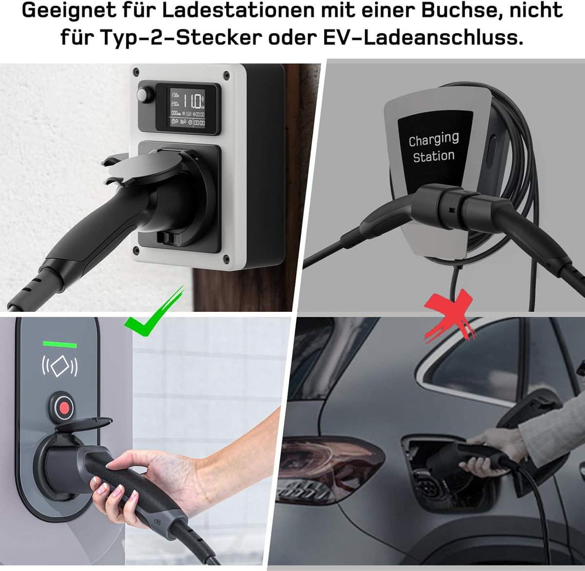 Adapter Typ 2 auf Schuko - Elektroauto Ladestecker, 16A 5m Einfaches Laden an Ladestationen/Wallboxen trotz Verwendung von 230V Ladegeräten für E-Bike, E-Scooter, Motorrad. IP55 Nicht für V2L